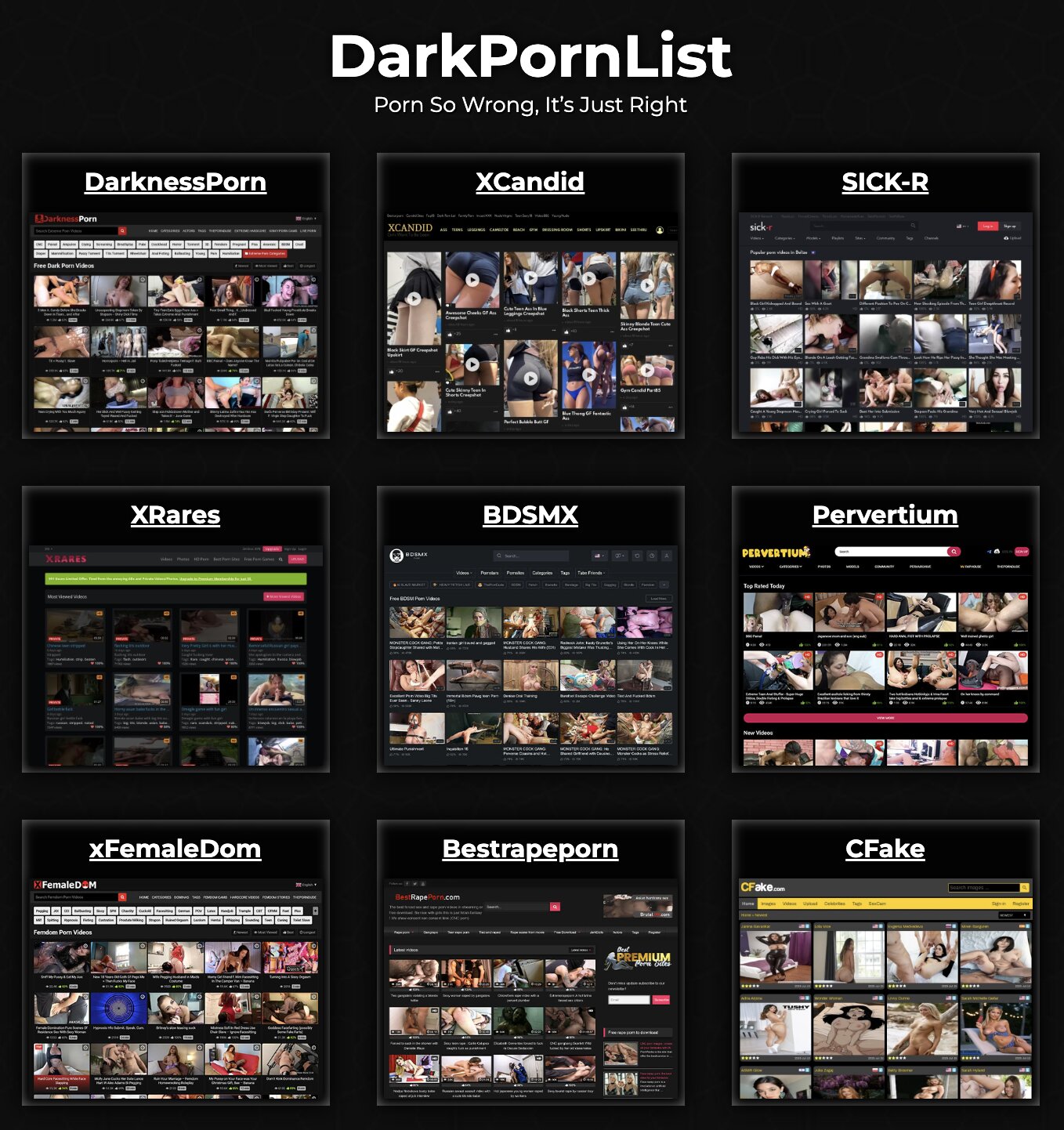 Screenshot of DarkPornList.com for Full Site Review