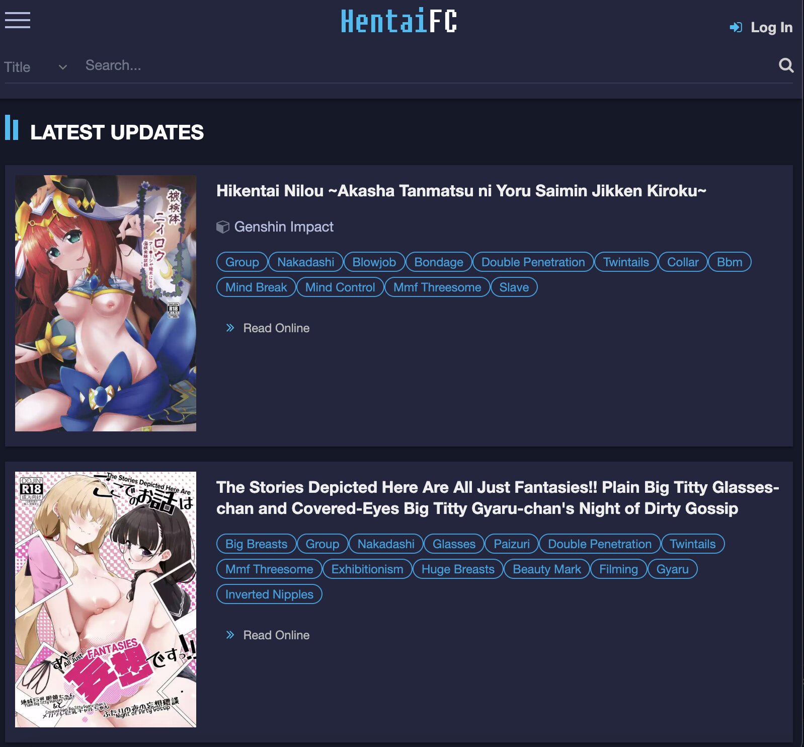 Screenshot of HentaiFC for Full Site Review