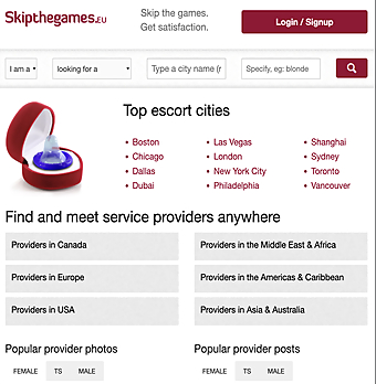 Screenshot of SkipTheGames for Full Site Review